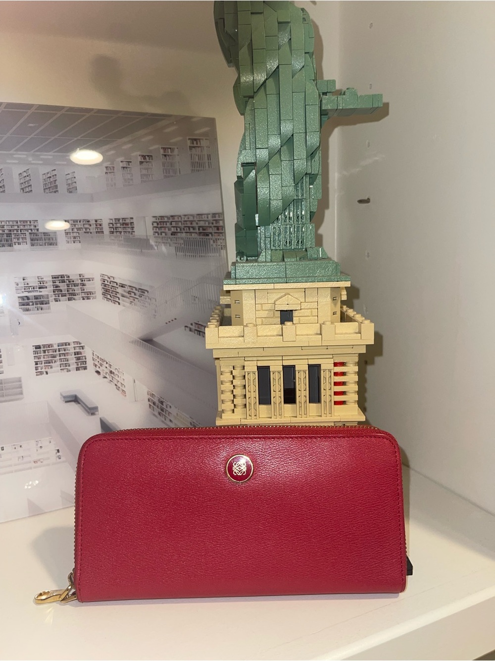 Authentic Red Loewe Anagram button zip-around Wallet